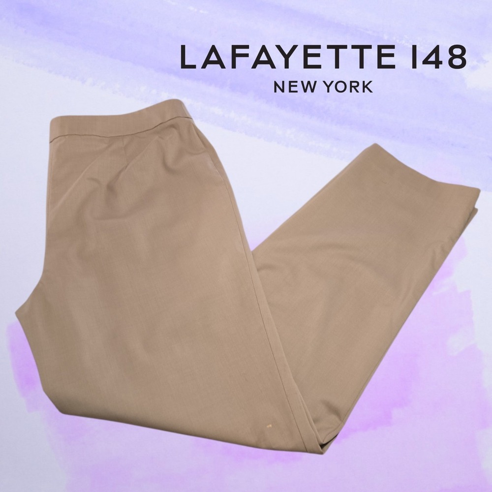 Lafayette 148 Womens Straight Leg Pants‎ Wool Stretch Menswear Tan 12 REPAIRED